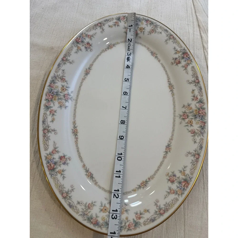 Noritake Ivory China Gallery 7246 Oval Serving Platter Floral Gold Trim 13.5in